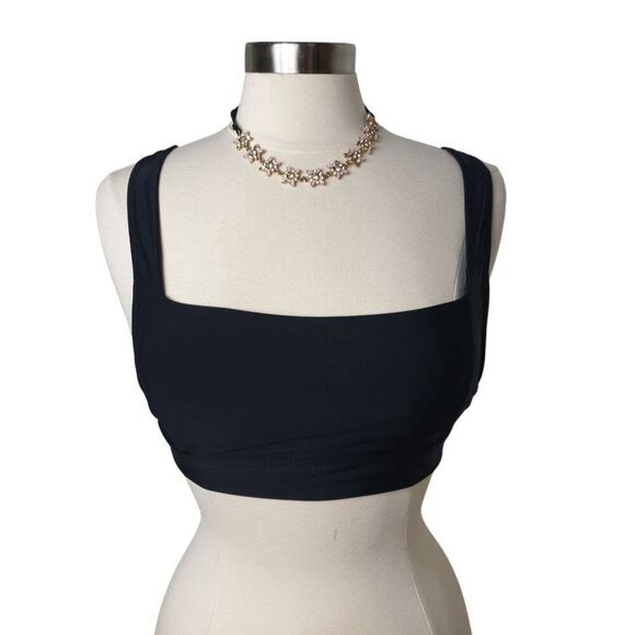 Forever 21 Juniors Black Crop Top Cami L Square Neck Lightly-lined Sportswear - Picture 1 of 4